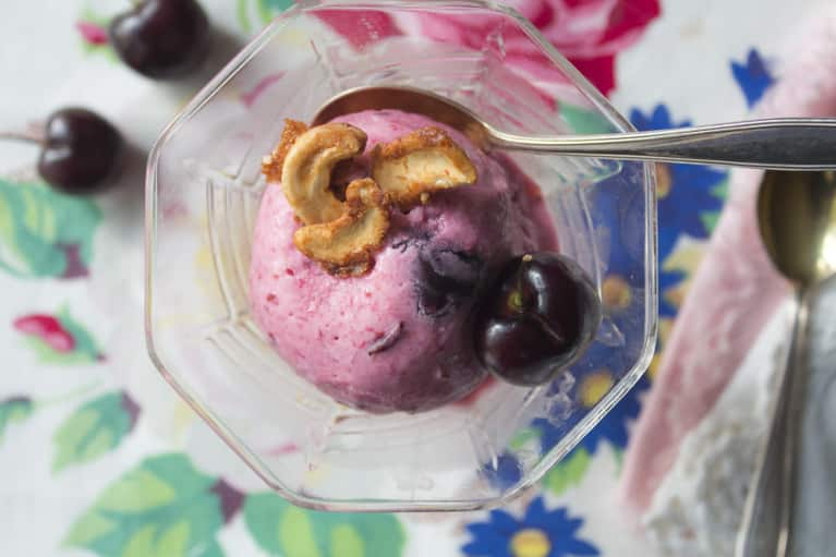 Sweet Summer Recipe Vegan Black Cherry Ice Cream Cashew Brittle